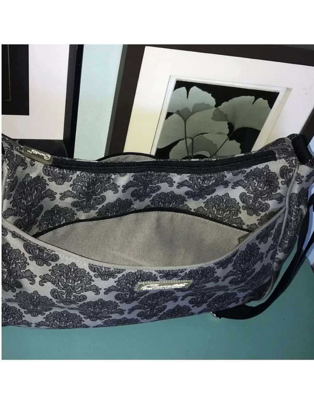 Bumble Taylor grey damask transitional diaper tote bag
